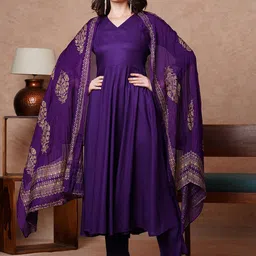 KALINI V-Neck Kurta With Trousers & Dupatta-image-3
