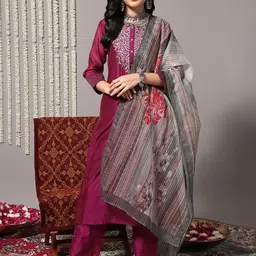Varanga Floral Embroidered Chanderi Silk Kurta with Trousers & ]Dupatta-22