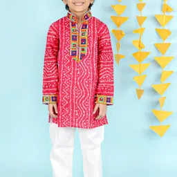 KID1 Boys Pink Bandhani Printed Pure Cotton Kurta with Pyjamas-image-45