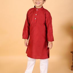 KID1 Boys Maroon Yoke Design Pleated Kurta Pajama Set-image-48