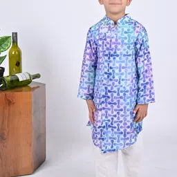 Maaikid  Boys Abstract Printed  Mandarin Collar Angrakha Chanderi Silk Kurta with Pyjamas-13