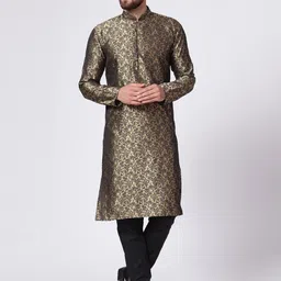 Jompers Ethnic Motif Woven Design Mandarin Collar Straight Kurta With Churidar-image-76
