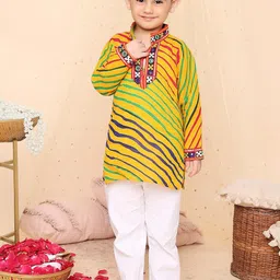 KID1 Boys Leheriya Printed Regular Pure Cotton Straight Kurta with Pyjamas-picture-16