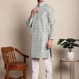 Anouk Green & White Floral Embroidered Chikankari Kurta With Pyjamas-picture-25