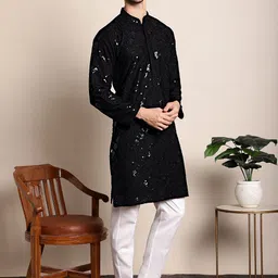 Anouk Black Floral Embroidered Regular Sequined Kurta with Pyjamas-picture-52