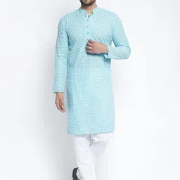 Jompers Floral Embroidered Mandarin Collar Chikankari Pure Cotton Kurta With Churidar-image-51