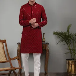Jompers Ethnic Motifs Embroidered Regular Sequinned Kurta with Pyjamas-picture-10