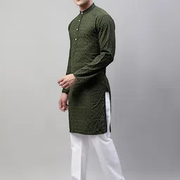 Jompers Ethnic Motifs Embroidered Chikankari Pure Cotton Kurta with Churidar-image-45