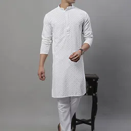 Jompers Geometric Chikankari Embroidered Kurta With Pyjamas-picture-19