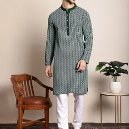 Anouk Green Ethnic Motif Embroidered Regular Straight Chikankari Kurta With Pyjamas-image-70
