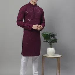 Jompers Ethnic Motifs Chikankari Embroidered Kurta With Pyjamas-image-73