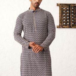 Jompers Embroidered Mandarin Collar Sequinned Pure Cotton Straight Kurta with Pyjamas-picture-33