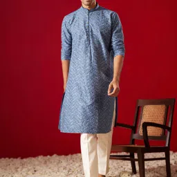 VASTRAMAY Ethnic Motifs Embroidered Sequinned Kurta with Trousers-52