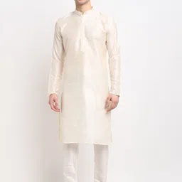 Jompers Men Cream-Coloured Regular Dupion Silk Kurta with Churidar-picture-16
