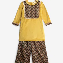 AHALYAA KIDS Girls Ethnic Motifs Yoke Designed Regular Velvet Kurta with Palazzos-image-84