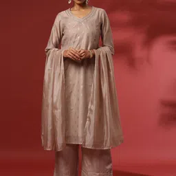 Abhishti w Geometric Woven Design Thread Work Straight Kurta With Palazzos & Dupatta-image-64