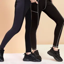 KRONMENINEN Pack Of 2 Skinny Fit High Waist 4Way Strechable Dry Fit Yoga Tights-image-59