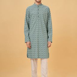 indus route by Pantaloons Geometric Printed Mandarin Collar Pure Cotton Straight Kurta-33