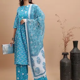 Vishudh Floral Printed A-Line Kurta with Palazzos & With Dupatta-picture-11