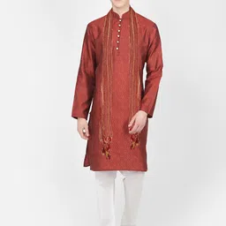 SG LEMAN Ethnic Motifs Woven Design Silk Georgette Jacquard Kurta With Trousers & Dupatta-picture-34