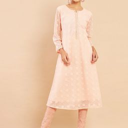 Soch Women Peach-Coloured Embellished Embroidered Georgette Kurta-image-65