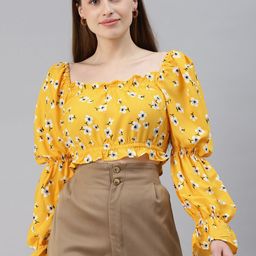 plusS Yellow Floral Regular Crop Top-image-53