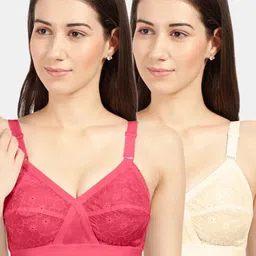 Sonari Cream-Coloured & Coral Pack of 2 Non-Padded Pure Cotton Regular Bra-54