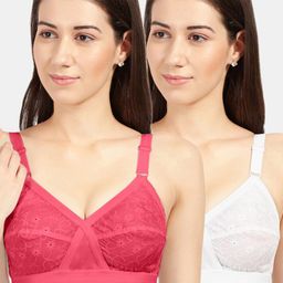 Sonari Pack Of 2 White & Coral Pink Pure Cotton Bra-50