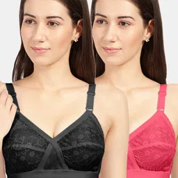 Sonari Pack Of 2 Black & Coral Pink Pure Cotton Bra-picture-36