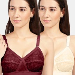 Sonari Cream-Coloured & Brown Pack of 2 Non-Padded Pure Cotton Regular Bra-picture-49