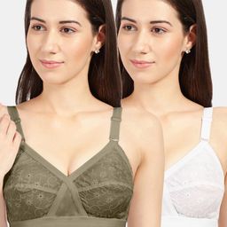 Sonari Olive Green & White Set Of 2 Non-Padded All Day Comfort Everyday Bra-15