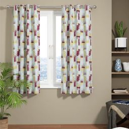 BIANCA White & Purple Set of 2 Room Darkening Window Curtain-73
