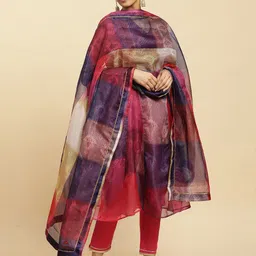 W Fuchsia & Navy Blue Geometric Printed Dupatta image 1