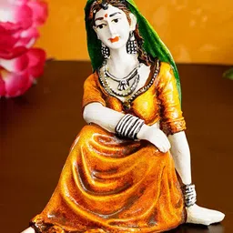 eCraftIndia Green & Orange Resting Rajasthani Lady Handcrafted Decorative Showpiece-23