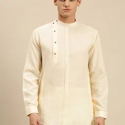 Sanwara Men Beige Solid Pleated Design Kurta-image-76