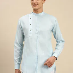 Sanwara Men Blue Dyed Flared Sleeves Thread Work Pastels Kurta-18