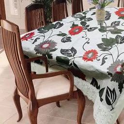 Homerz White Floral Printed Rectangle 6-Seater Table Cover-25