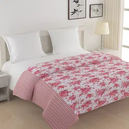 SWAYAM White & Pink Floral AC Room 150 GSM Cotton Double Bed Comforter-image-45