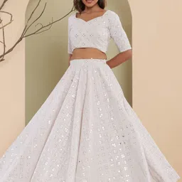 HOUSE OF JAMOTI Embellished Mirror Work Ready to Wear Lehenga & Blouse With Dupatta-picture-29