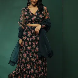 AKS Floral Printed Ready to Wear Lehenga & Blouse With Dupatta-picture-36