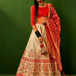 MANVAA Semi-Stitched Lehenga & Unstitched Blouse With Dupatta-image-0