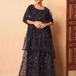 SHUBHKALA Floral Embroidered Semi-Stitched Lehenga & Unstitched Blouse With Dupatta-picture-16