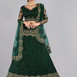 Warthy Ent Embroidered Thread Work Semi-Stitched Lehenga & Unstitched Blouse With Dupatta-image-74
