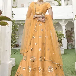 ALIZEH Embellished Mirror Work Semi-Stitched Lehenga & Unstitched Blouse With Dupatta-picture-22