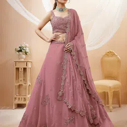 FABPIXEL Embroidered Sequinned Semi-Stitched Lehenga & Unstitched Blouse With Dupatta image 1