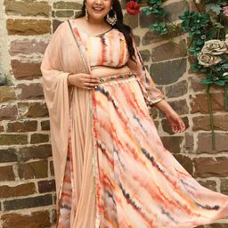 PrettyPlus by Desinoor.com Plus Size Tye & Dye Ready to Wear Lehenga & Blouse With Dupatta-image-50