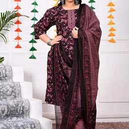 Swasti Plus Size Ethnic Motifs Printed Pure Cotton Kurta with Trousers & Dupatta-35