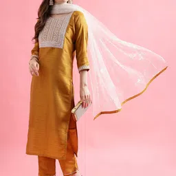 VredeVogel Women Yoke Design Regular Sequinned Kurta with Trousers & With Dupatta-4