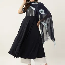 FIORRA Women Yoke Design Thread Work Crepe Kurta With Dupatta-picture-42