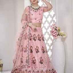 Warthy Ent Embroidered Thread Work Semi-Stitched Lehenga & Unstitched Blouse With Dupatta-image-29